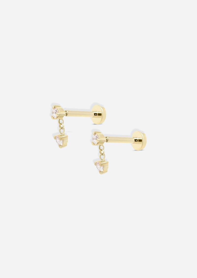 Double Diamond Drop Threaded Flat Back Earring | Single