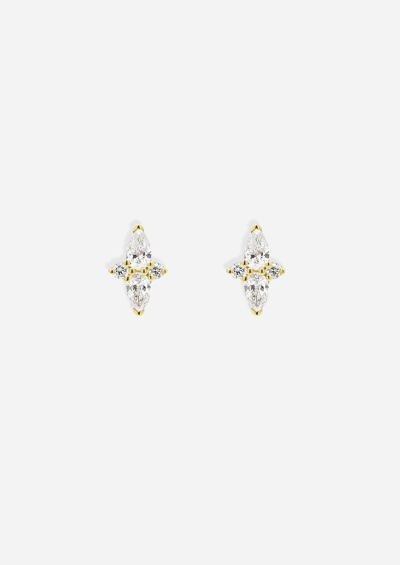 Double Diamond Pear Threaded Flat Back Earring | Single