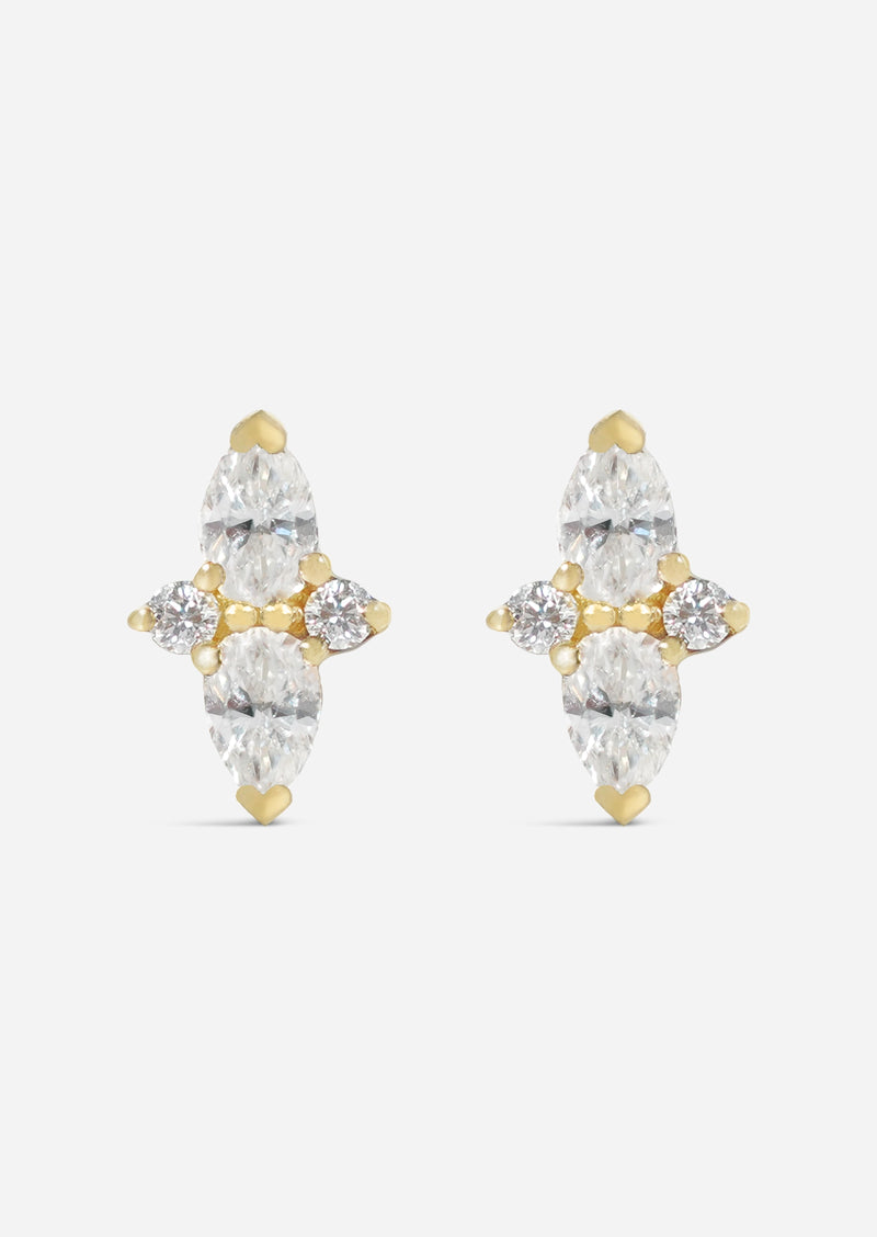 Double Diamond Pear Threaded Flat Back Earring | Single