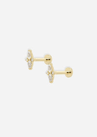 Double Diamond Pear Threaded Flat Back Earring | Single