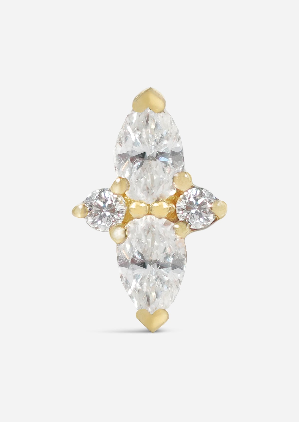 Double Diamond Pear Threaded Flat Back Earring | Single