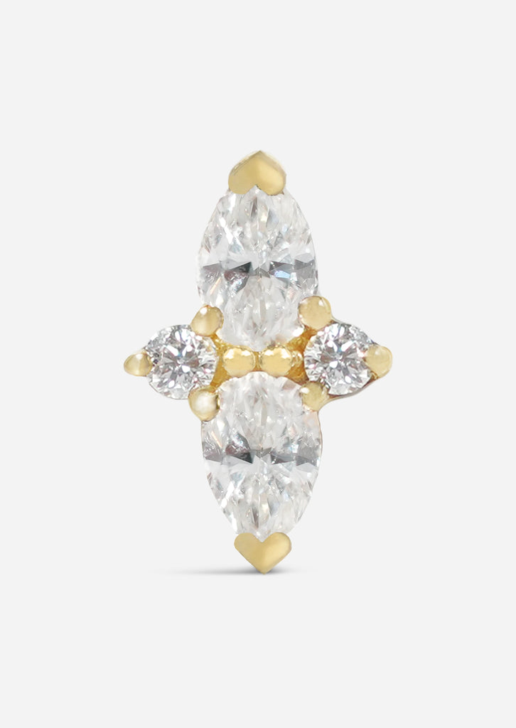 Double Diamond Pear Threaded Flat Back Earring | Single