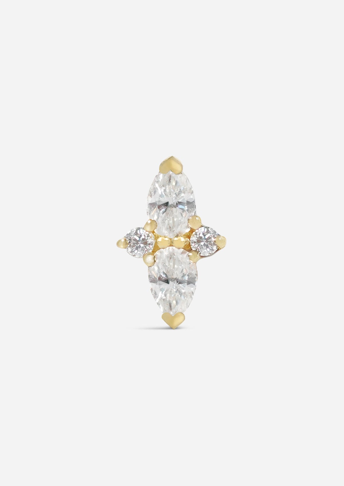 Double Diamond Pear Threaded Flat Back Earring | Single