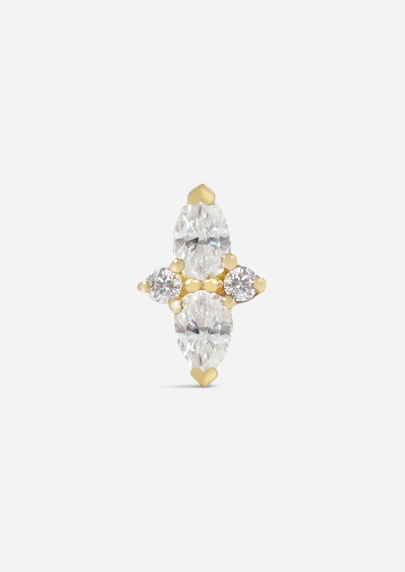 Double Diamond Pear Threaded Flat Back Earring | Single