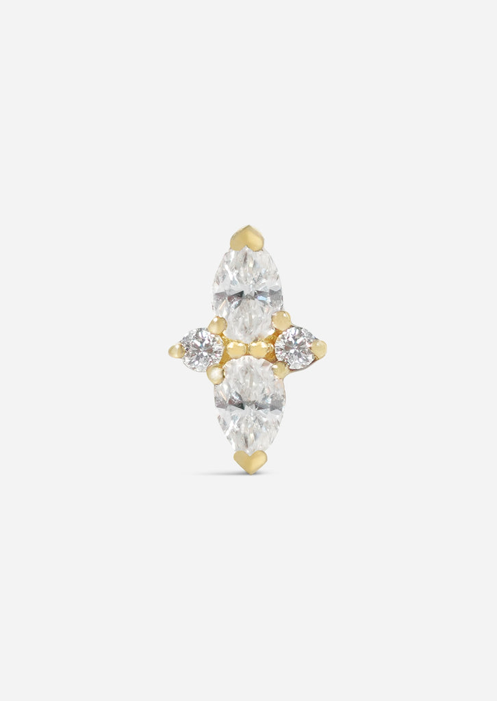 Double Diamond Pear Threaded Flat Back Earring | Single