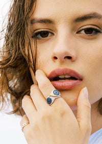 Evil Eye Protector Ring - Sapphire + Topaz