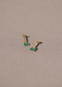 Mini Pear Emerald Threaded Flat Back Earring | Single