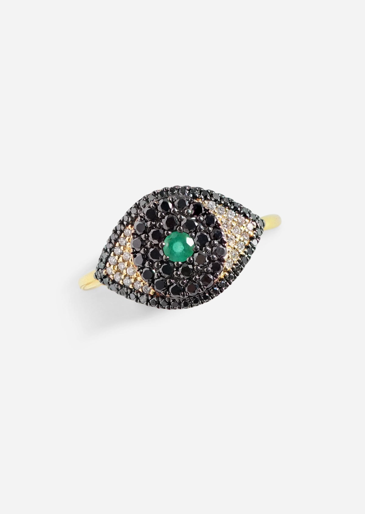 Evil Eye Protector Ring - Black Diamond + Emerald