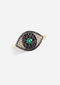 Evil Eye Protector Ring - Black Diamond + Emerald