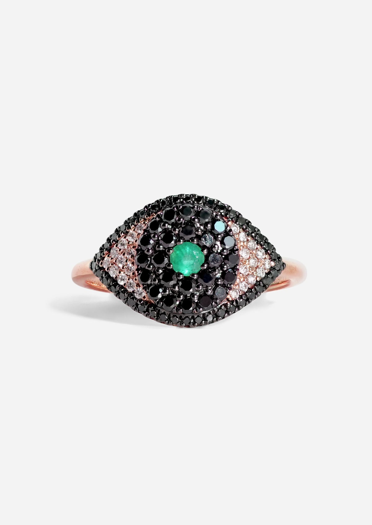 Evil Eye Protector Ring - Black Diamond + Emerald