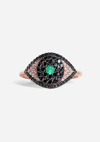 Evil Eye Protector Ring - Black Diamond + Emerald