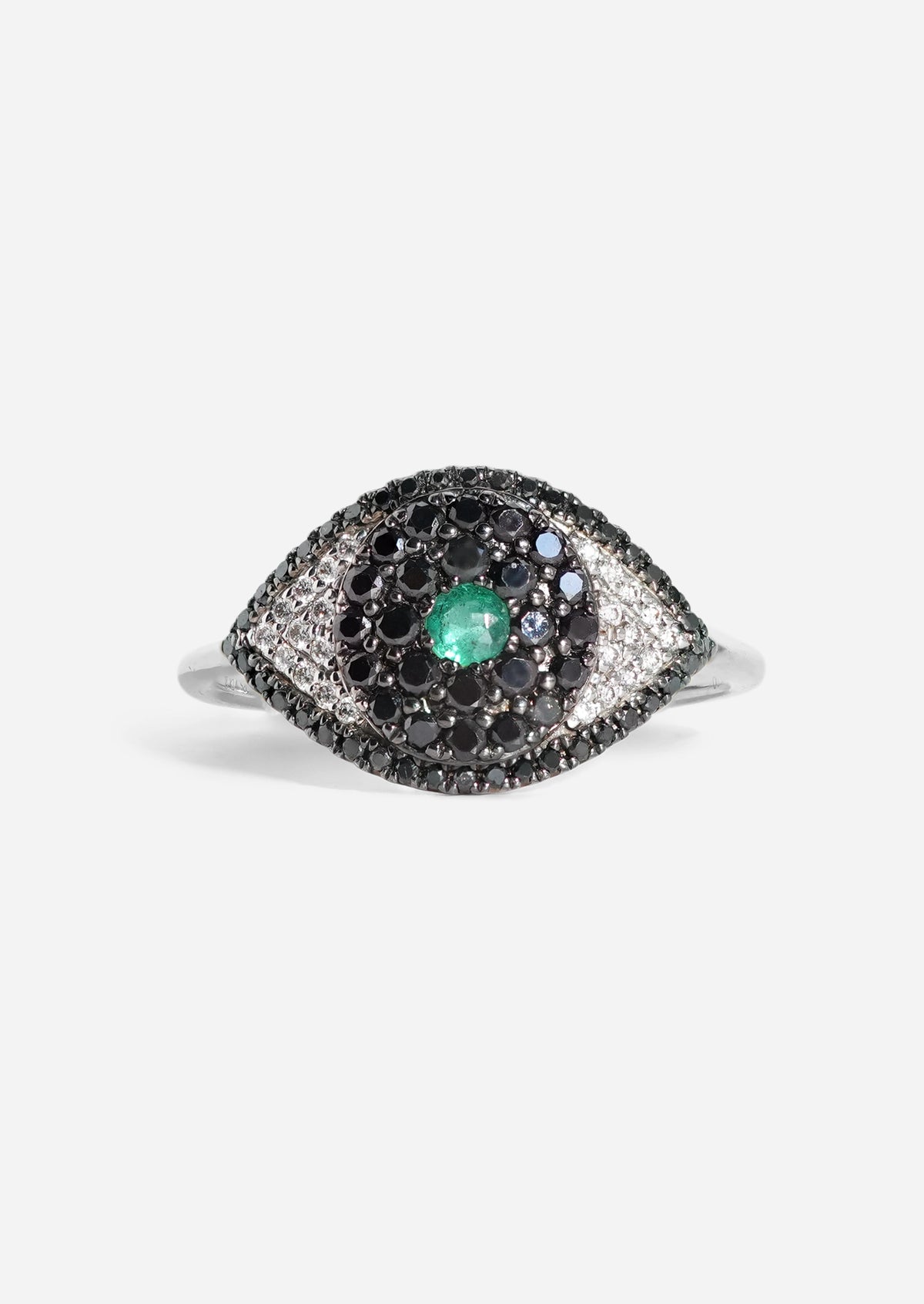 Evil Eye Protector Ring - Black Diamond + Emerald