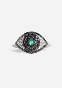 Evil Eye Protector Ring - Black Diamond + Emerald