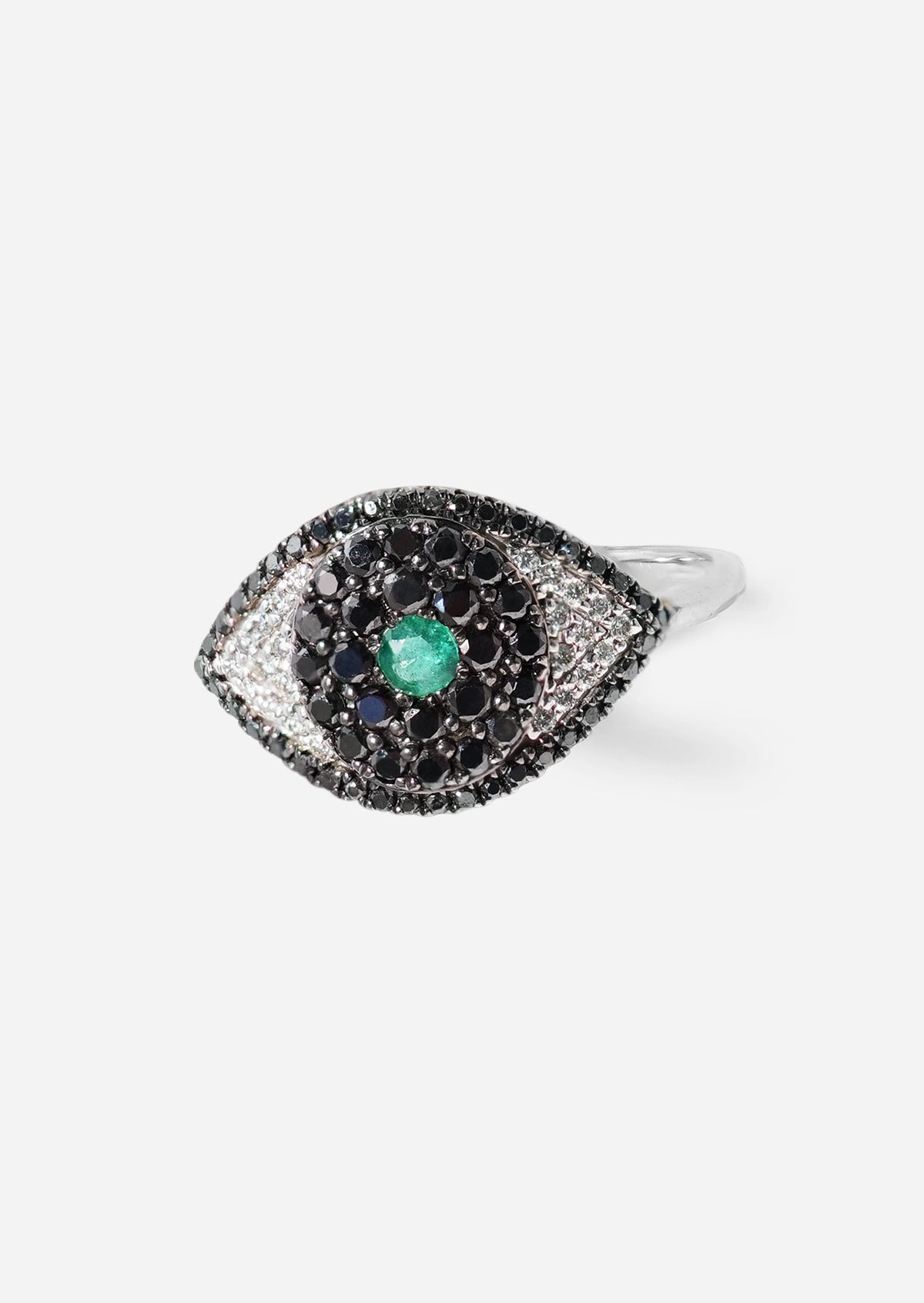 Evil Eye Protector Ring - Black Diamond + Emerald