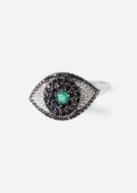 Evil Eye Protector Ring - Black Diamond + Emerald