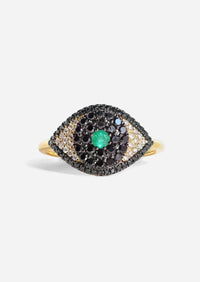 Evil Eye Protector Ring - Black Diamond + Emerald