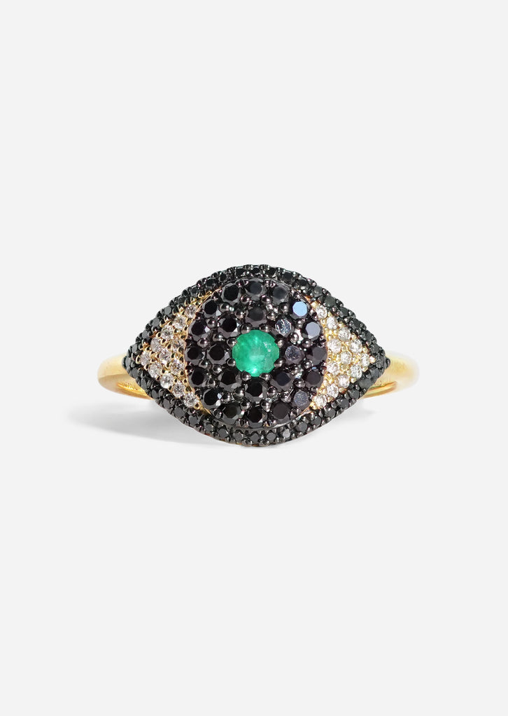 Evil Eye Protector Ring - Black Diamond + Emerald