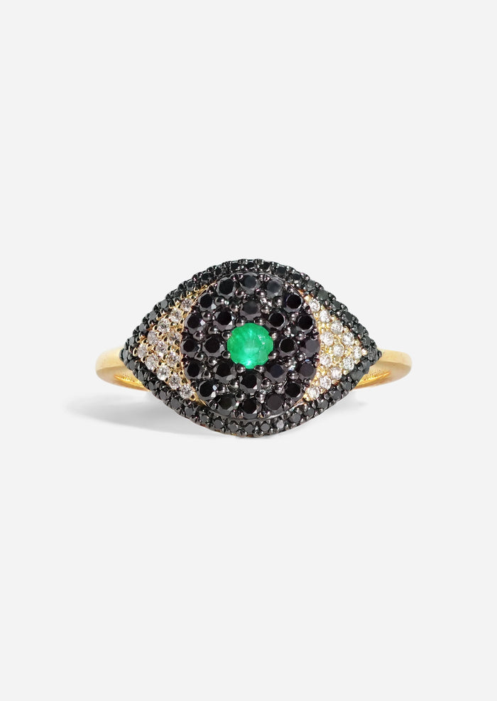 Evil Eye Protector Ring - Black Diamond + Emerald