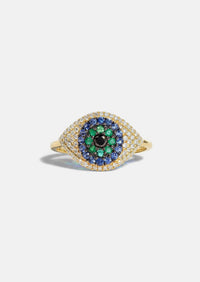 Evil Eye Protector Ring - Sapphire + Emerald