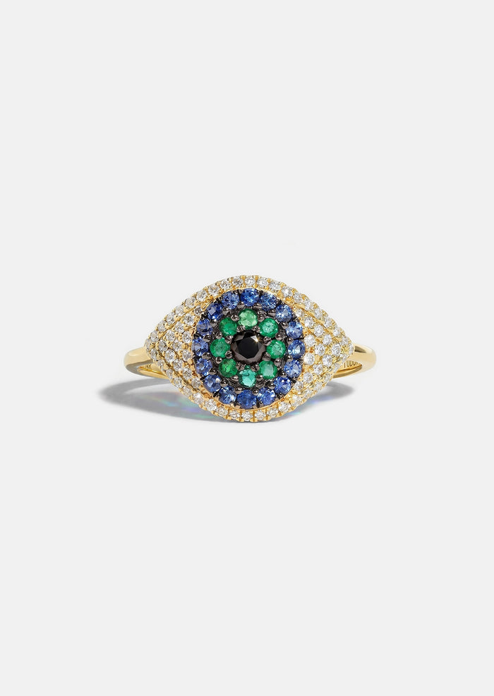 Evil Eye Protector Ring - Sapphire + Emerald
