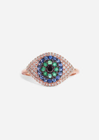 Evil Eye Protector Ring - Sapphire + Emerald