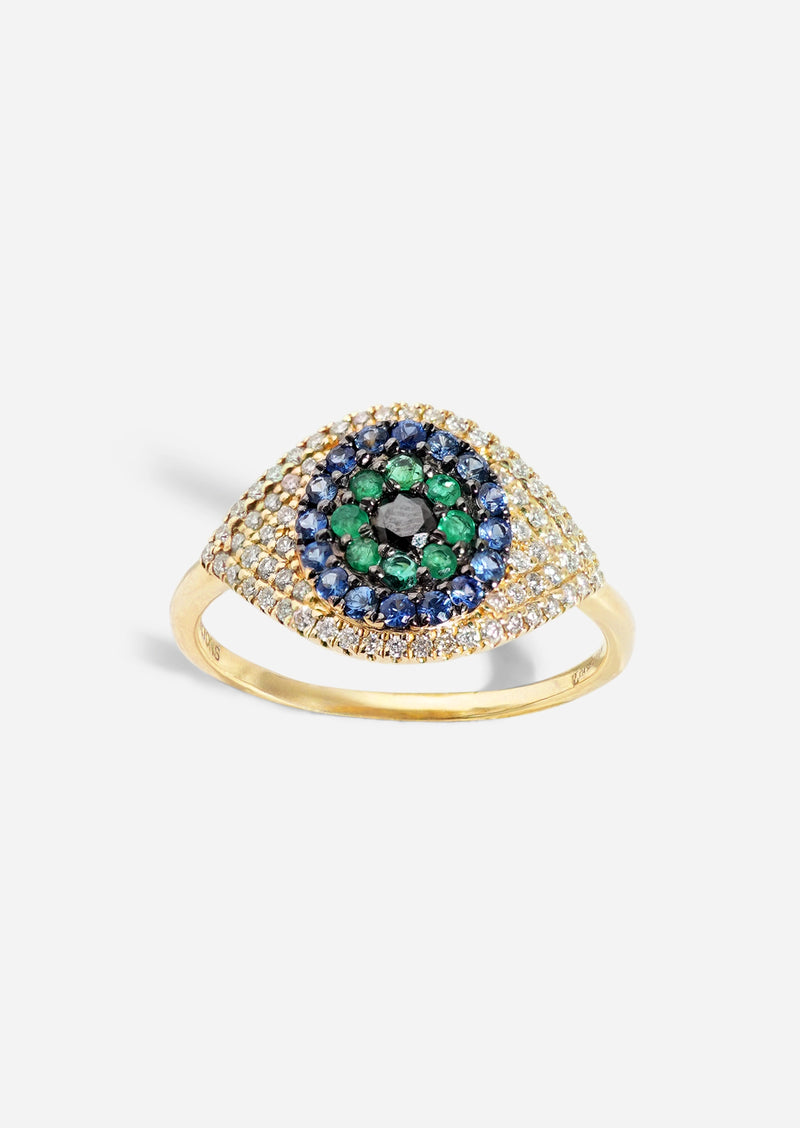 Evil Eye Protector Ring - Sapphire + Emerald