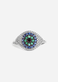 Evil Eye Protector Ring - Sapphire + Emerald