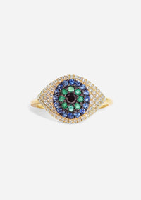 Evil Eye Protector Ring - Sapphire + Emerald