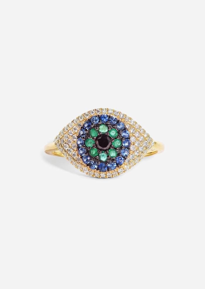 Evil Eye Protector Ring - Sapphire + Emerald
