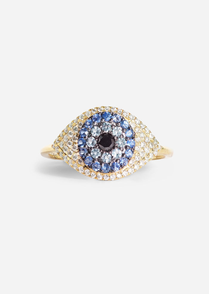 Evil Eye Protector Ring - Sapphire + Topaz