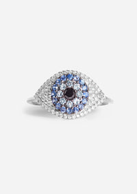 Evil Eye Protector Ring - Sapphire + Topaz