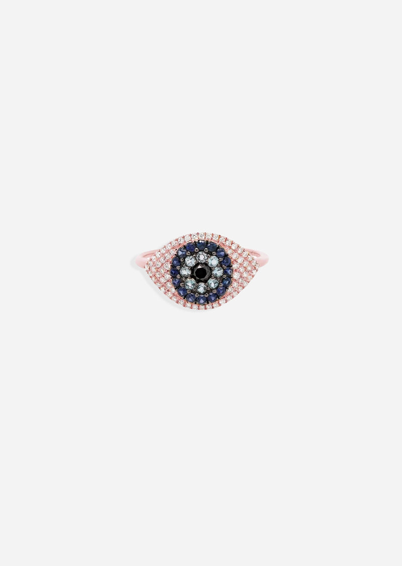 Evil Eye Protector Ring - Sapphire + Topaz