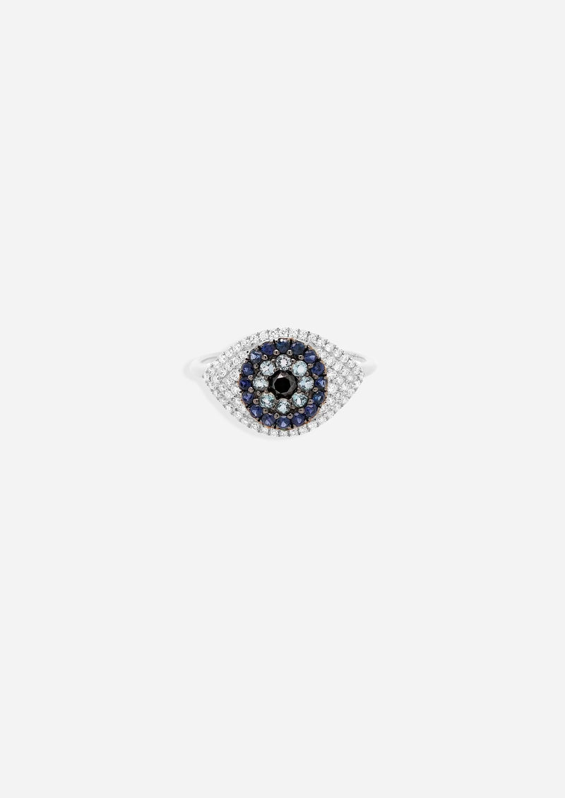 Evil Eye Protector Ring - Sapphire + Topaz