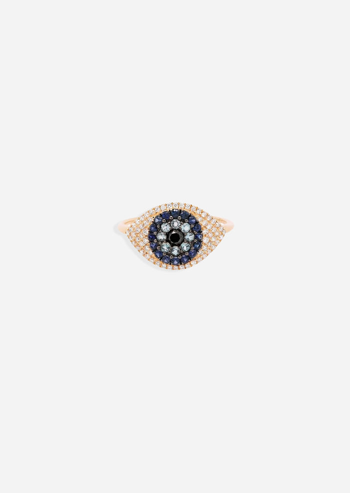 Evil Eye Protector Ring - Sapphire + Topaz
