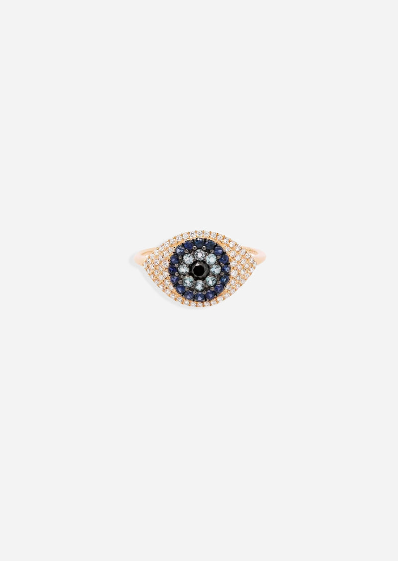 Evil Eye Protector Ring - Sapphire + Topaz