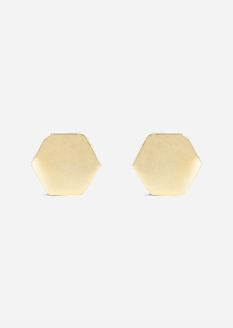 Gold Hexagon Threaded Flat Back Earring | Single
