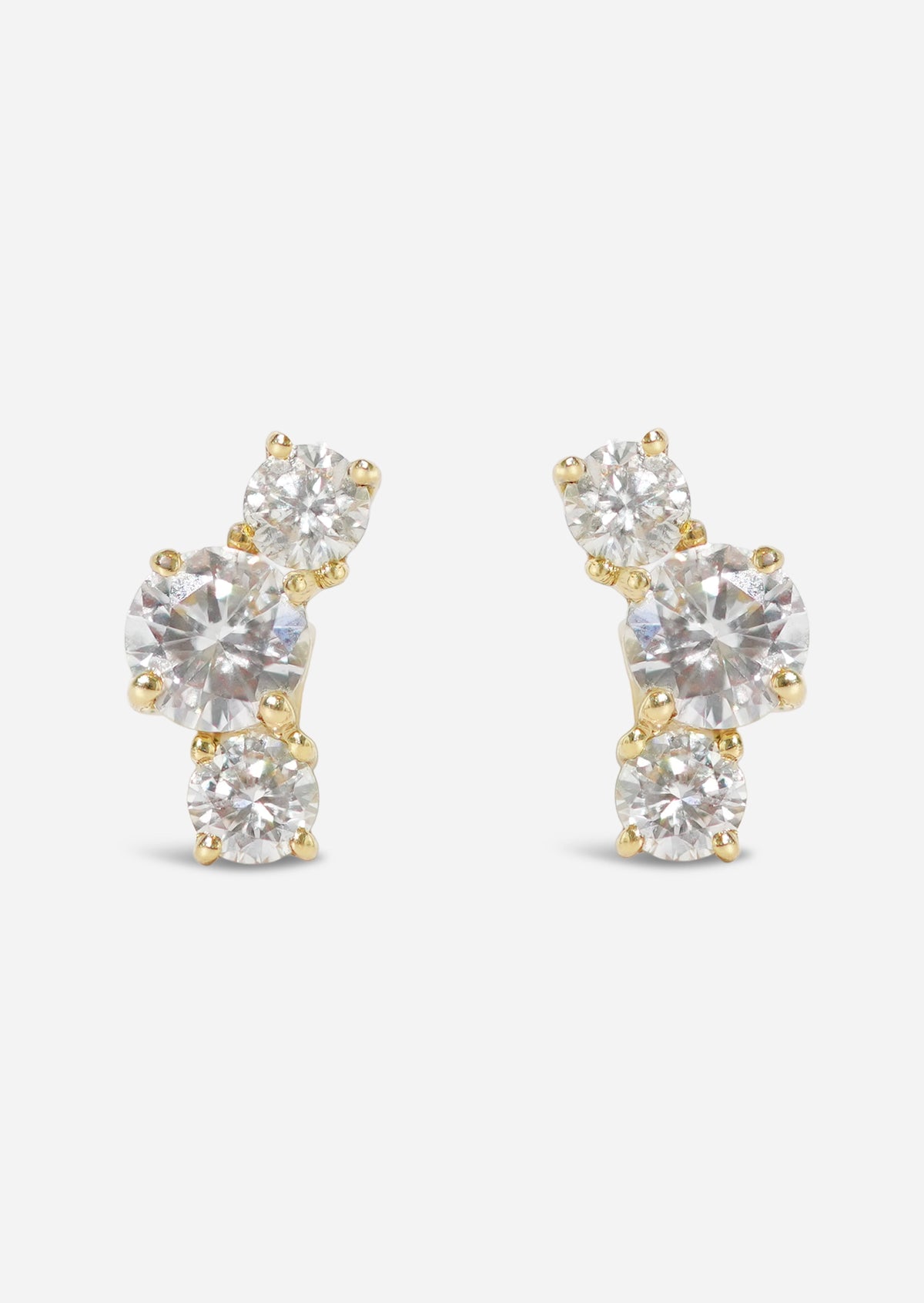 Luxe Open Curve 3 Diamond Threaded Flat Back Earring | Single