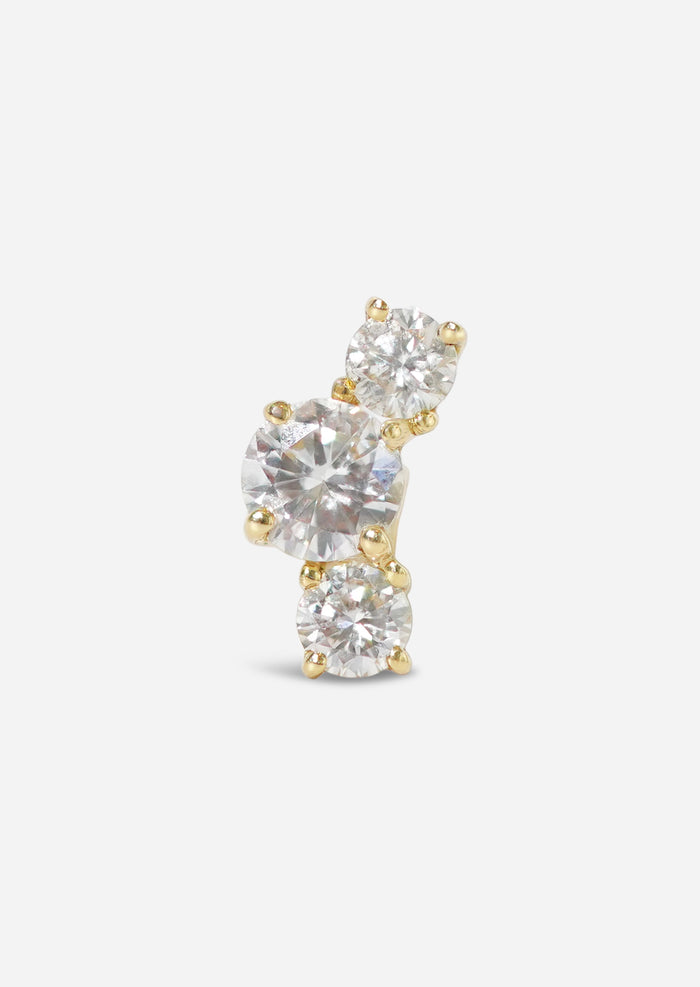 Luxe Open Curve 3 Diamond Threaded Flat Back Earring | Single
