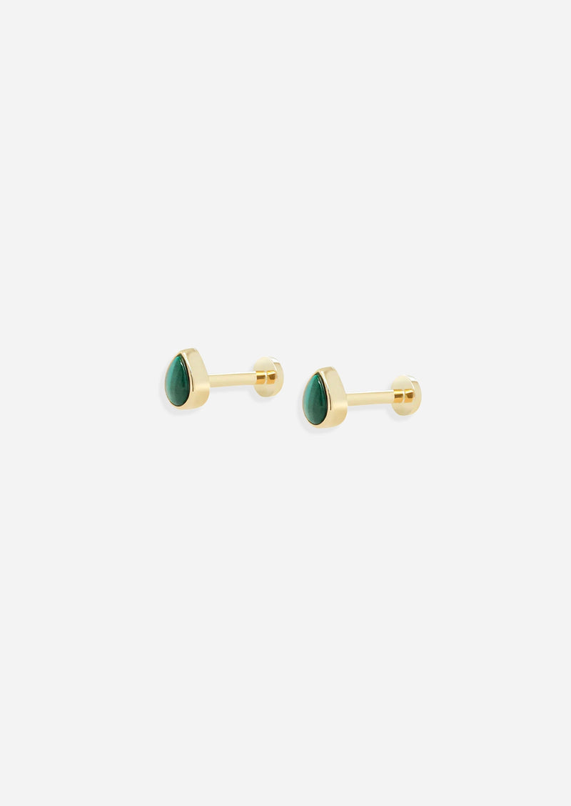 Ankh Inlay Threaded Flat Back Earring - Malachite | Single
