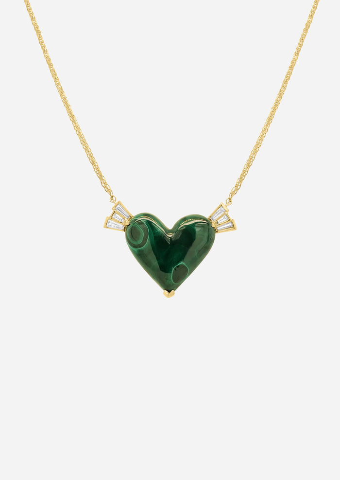 Winged Heart Necklace - Malachite