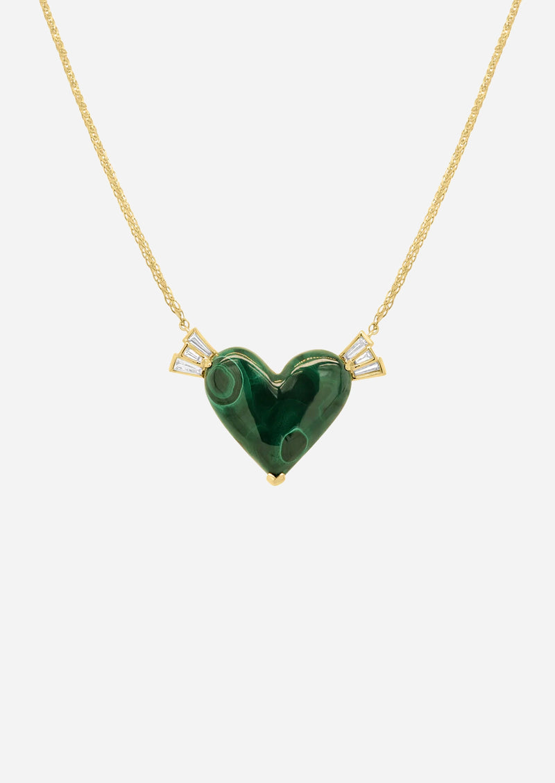 Winged Heart Necklace - Malachite