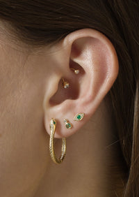 Mini Emerald Evil Eye Threaded Flat Back Earring