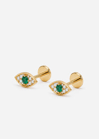 Mini Emerald Evil Eye Threaded Flat Back Earring