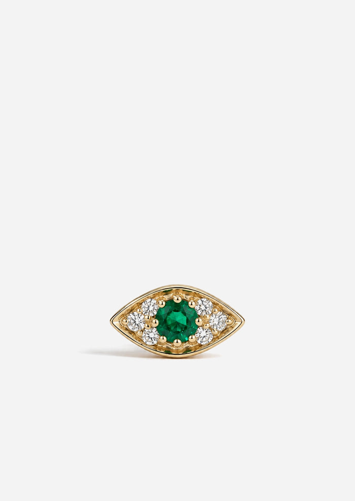 Mini Emerald Evil Eye Threaded Flat Back Earring