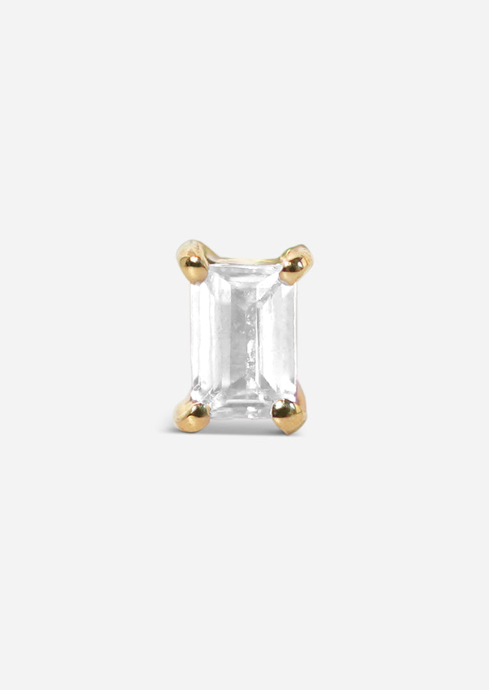 Mini Baguette Diamond Threaded Flat Back Earring | Single