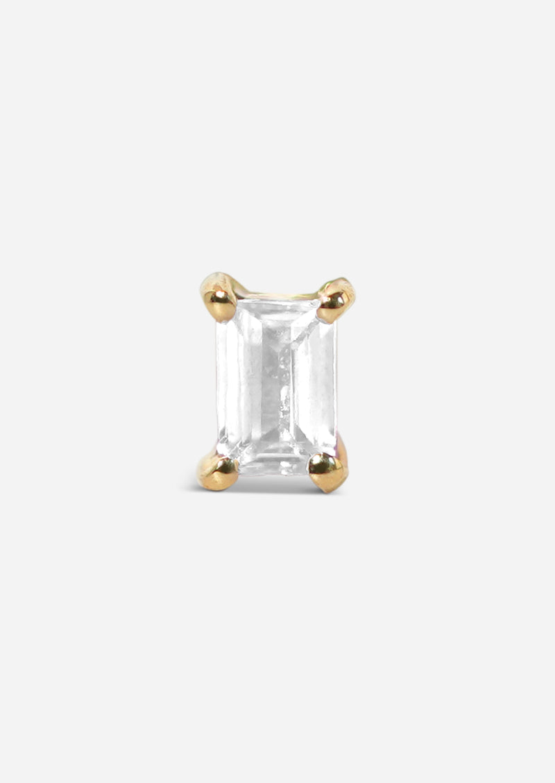 Mini Baguette Diamond Threaded Flat Back Earring | Single