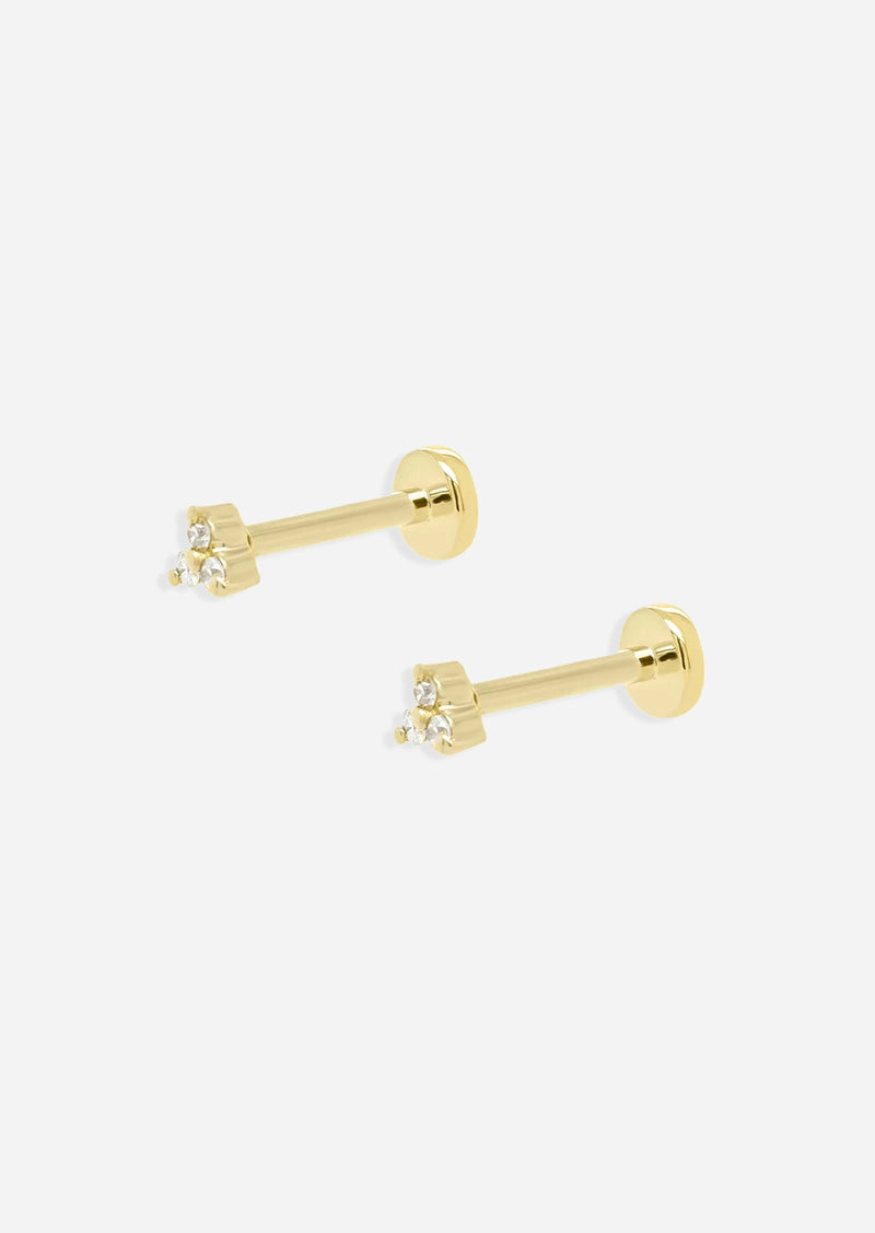 Mini Diamond Cluster Threaded Flat Back Earring | Single