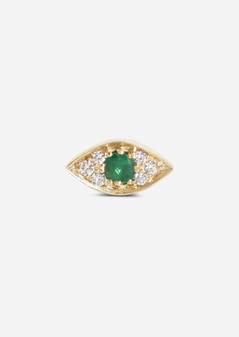 Mini Emerald Evil Eye Threaded Flat Back Earring | Single