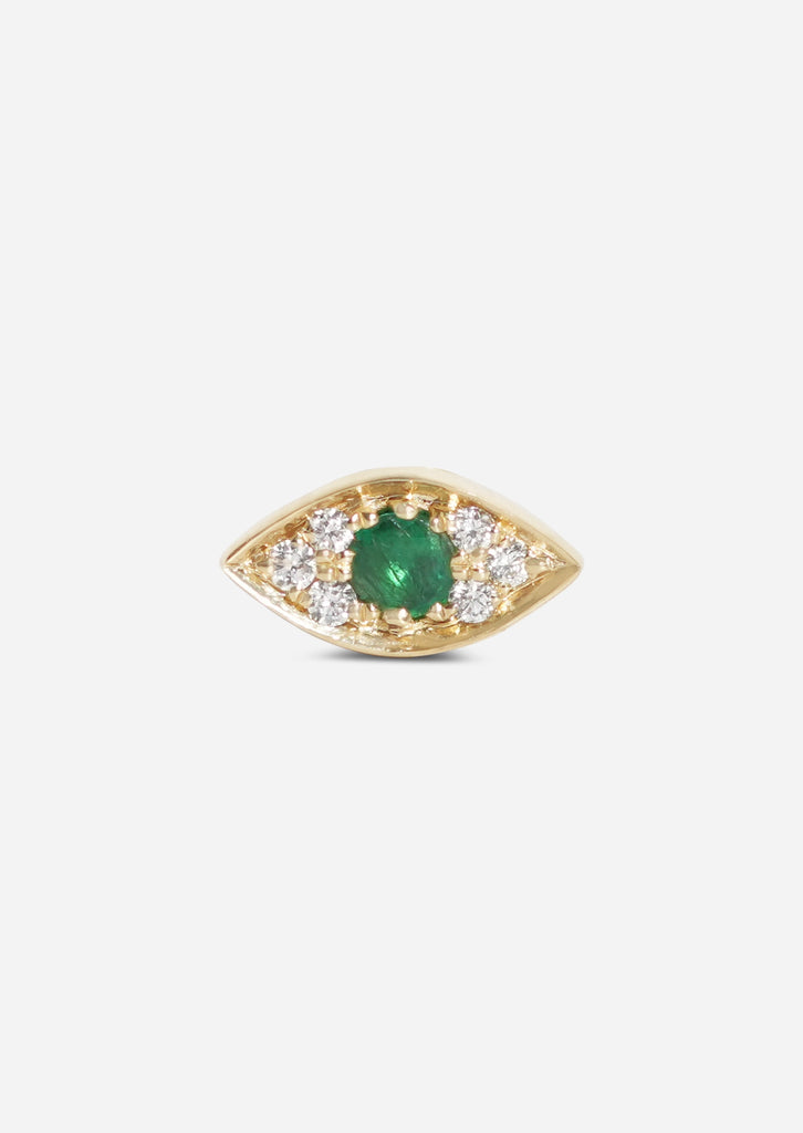 Mini Emerald Evil Eye Threaded Flat Back Earring | Single