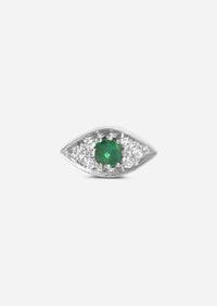 Mini Emerald Evil Eye Threaded Flat Back Earring | Single